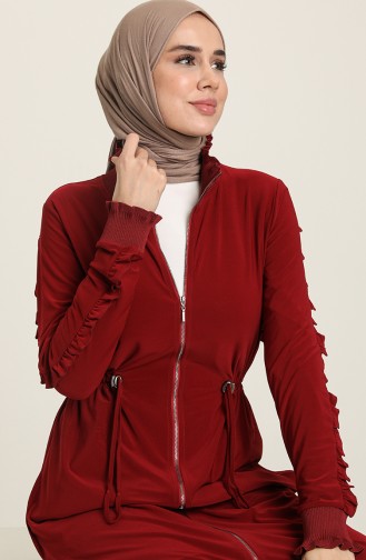 Ruched at Waist Coat with Zipper 1018-02 Claret Red 1018-02