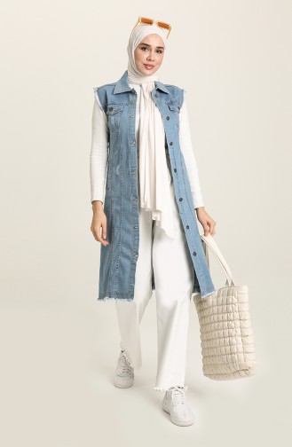 Jeansblau Strickjacke 6014.Açık Kot