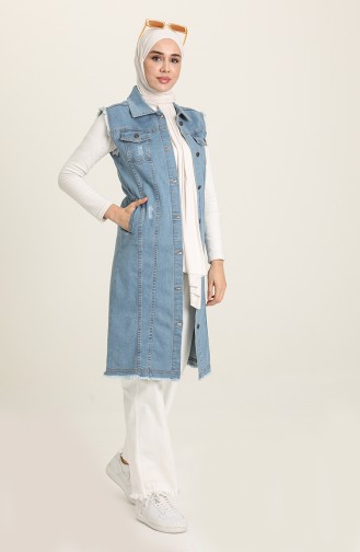 Jeansblau Strickjacke 6014.Açık Kot