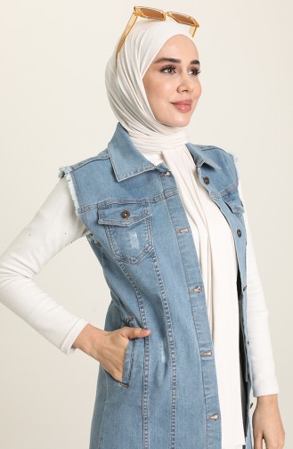 Jeansblau Strickjacke 6014.Açık Kot