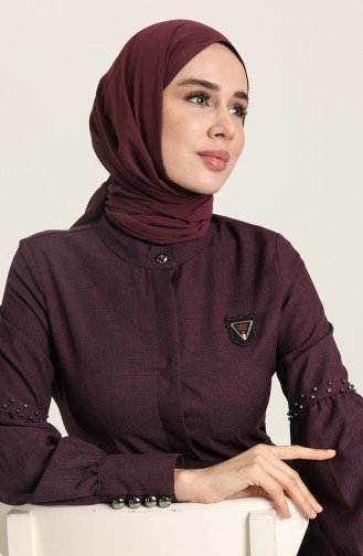 İnci Detaylı Ferace 9094 Mürdüm