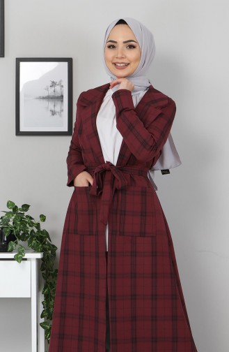 Ekose Detaylı Kap 10688 Mürdüm