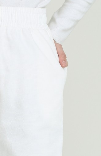 Saçaklı Bol Paça Kot Pantolon 3602F-06 Beyaz