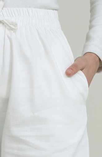 Beli Lastikli Kot Pantolon 3603-11 Beyaz
