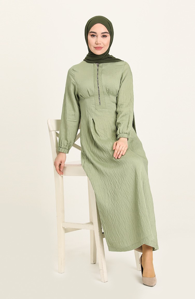Fermuarlı Elbise 5389-02 Haki