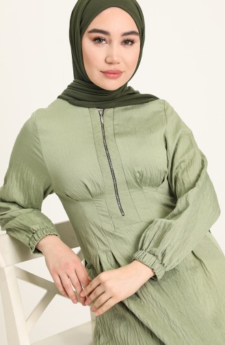 Fermuarlı Elbise 5389-02 Haki
