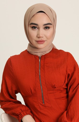 Brick Red Hijab Dress 5389-03