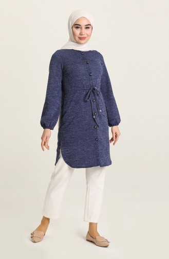 Selanik Kumaş Beli Büzgülü Tunik 3060-01 İndigo