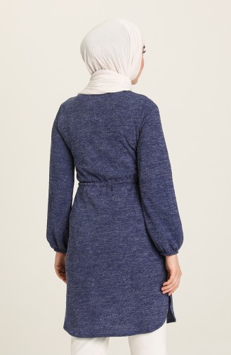 Selanik Kumaş Beli Büzgülü Tunik 3060-01 İndigo