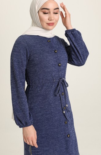 Selanik Kumaş Beli Büzgülü Tunik 3060-01 İndigo