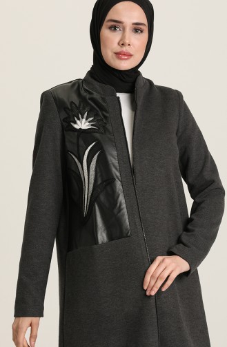 SUKRAN Leather Detailed Zippered Cape 35794-02 Anthracite 35794-02