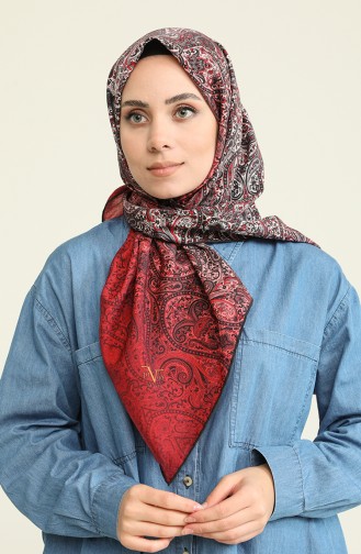 Mandala Desen Elegante Seri Eşarp Eşarp Askısı İle Birlikte 100X100 Cm Kırmızı Krem