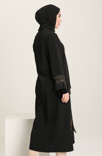 Abaya Garnie Détail Franges 99096-01 Noir 99096-01