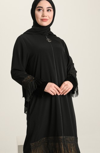 Abaya Garnie Détail Franges 99096-01 Noir 99096-01