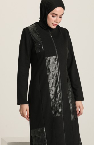 SUKRAN Leather Detail Cape 35791-02 Black 35791-02