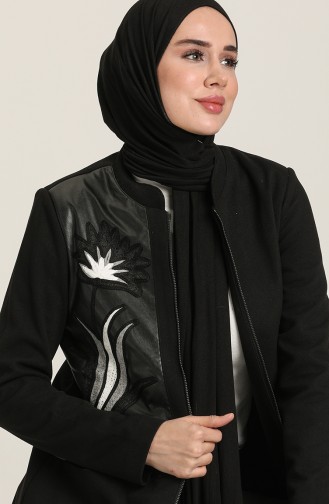 SUKRAN Leather Detailed Zippered Cape 35794-01 Black 35794-01