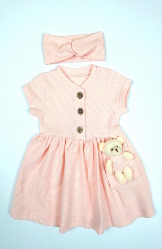 Aryakids Ayıcıklı Bandanalı Yazlık Elbise 0013-03 Pembe
