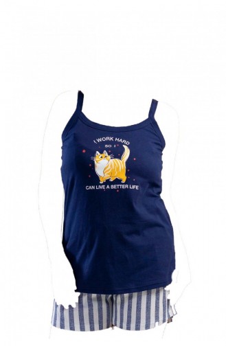 Pamuklu Büyük Beden Ip Askılı Şortlu Pijama Takım 1101130448 Indıgo