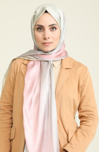 Degrade Desen Dora Saten Seri Şal Eşarp Askısı İle Birlikte 75X200 Pembe Gri