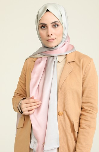 Degrade Desen Dora Saten Seri Şal Eşarp Askısı İle Birlikte 75X200 Pembe Gri