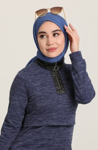 Navy Blue Hijab Dress 3082-04