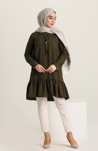 Falbel Bluse mit Halskette 4401-03 Khaki Grün 4401-03