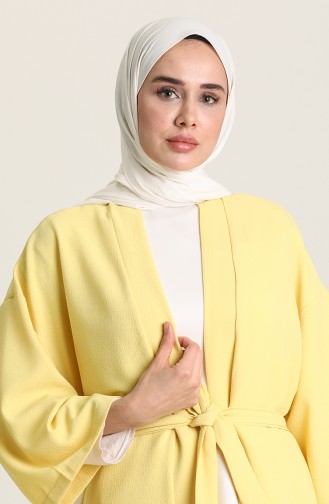 Kuşaklı Abaya Pantolon İkili Takım 0027-02 Sarı