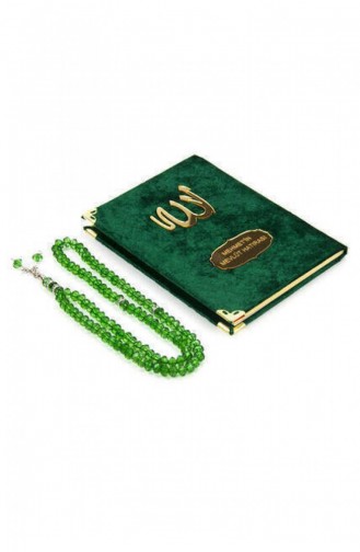 Kadife Kaplı Yasin Kitabı Çanta Boy İsme Özel Plakalı Tesbihli Keseli Yeşil Renk Mevlüt Hediyeliği