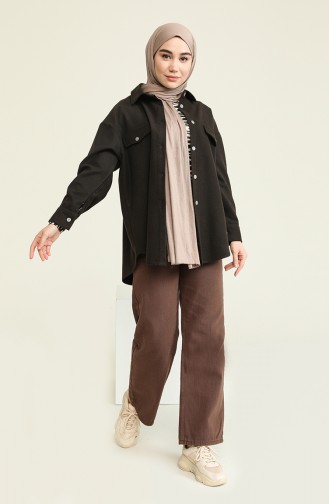 Oversize Kaşe Gömlek 2036-02 Kahverengi