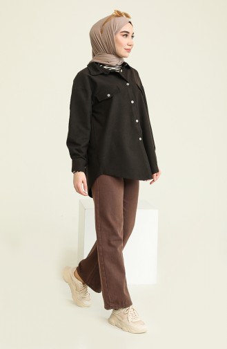 Oversize Kaşe Gömlek 2036-02 Kahverengi