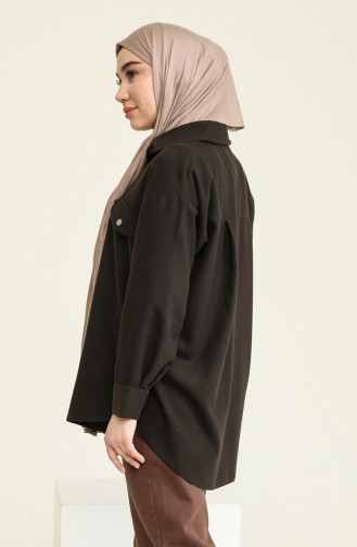 Oversize Kaşe Gömlek 2036-02 Kahverengi