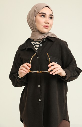 Oversize Kaşe Gömlek 2036-02 Kahverengi