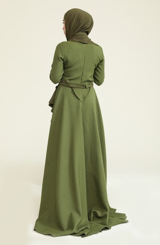 Merve Arslan Boncuk İşlemeli Elbise 0010-02 Haki Yeşil
