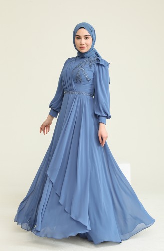 Indigo Hijab Evening Dress 3402-02