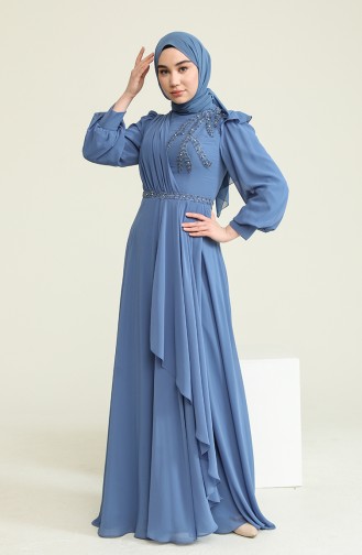 Indigo Hijab Evening Dress 3402-02