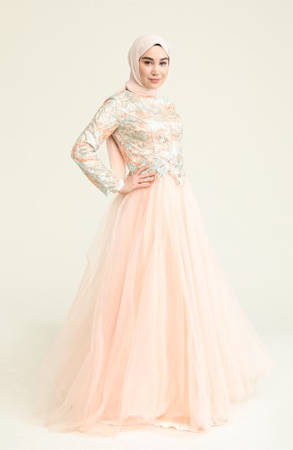 Salmon Hijab Evening Dress 7102-01