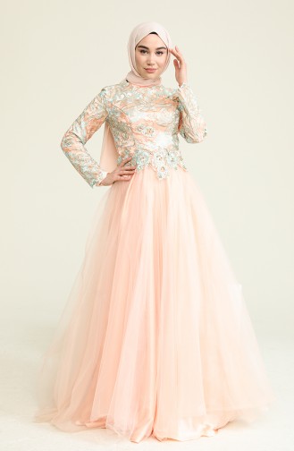 Salmon Hijab Evening Dress 7102-01