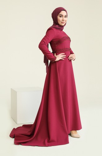 Plum Hijab Evening Dress 0010-01