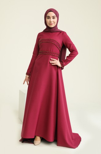 Plum Hijab Evening Dress 0010-01