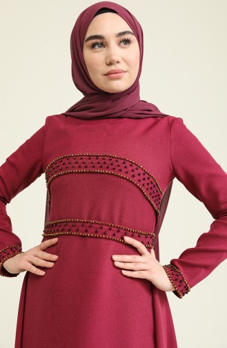 Merve Arslan Robe Bordée de Perles 0010-01 Plum 0010-01