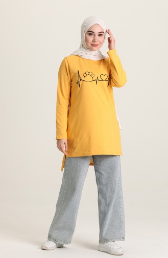 Baskılı Asimetrik Tunik 3059-15 Sarı