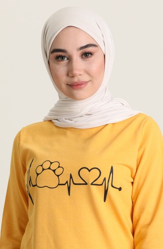 Baskılı Asimetrik Tunik 3059-15 Sarı