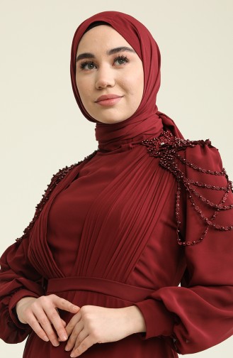 Claret Red Hijab Evening Dress 52813-01