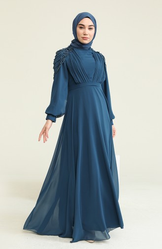 Petrol Hijab Evening Dress 52813-04