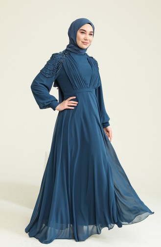 Petrol Hijab Evening Dress 52813-04