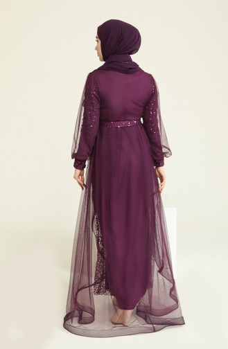 Plum Hijab Evening Dress 5629-04