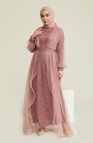 Dusty Rose Hijab Evening Dress 5629-05