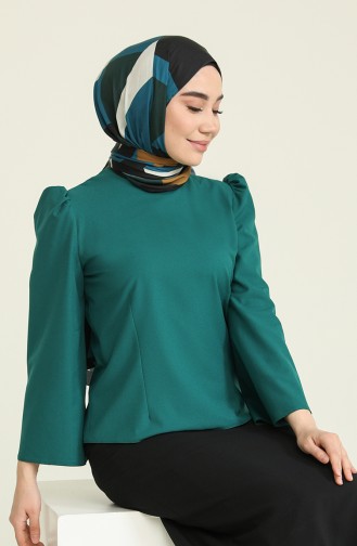 Blouse Détail Plissée 0028-01 Vert emeraude 0028-01