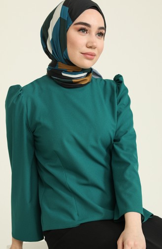 Blouse Détail Plissée 0028-01 Vert emeraude 0028-01