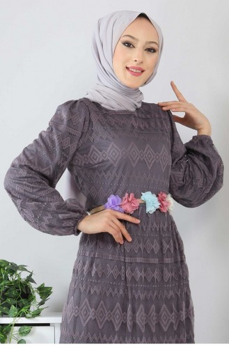Kemeri Çiçekli Elbise 10241 Antrasit